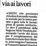 Lavori sul tratto ferroviario Bari – Bitritto
