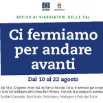 Ci fermiamo per andare avanti. Raddoppio Bari – Matera, dal 10 al 22 agosto treni fermi da Bari a Palo… si prosegue in autobus